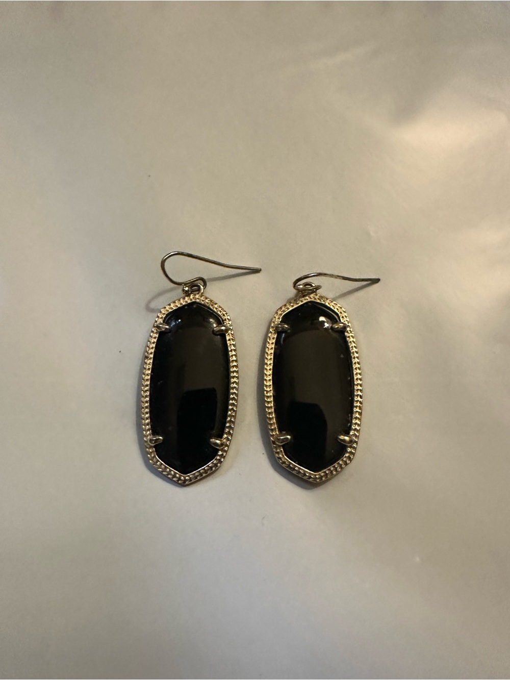 Kendra Scott Black Stone Pendant Drop Earrings with Gold Frame